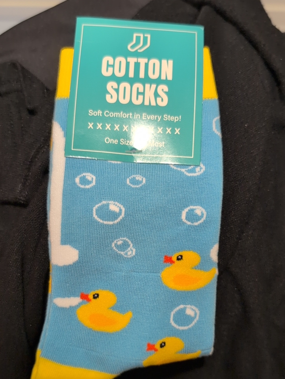 Cotton Duck Pattern Crew Socks - Blue & Yellow